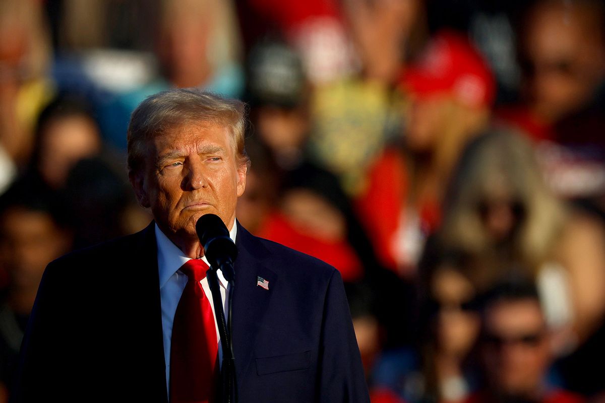 Republican presidential nominee, former President Donald Trump addresses a campaign rally at the Butler Farm Show grounds on October 05, 2024 in Butler, Pennsylvania. (Kevin Dietsch/Getty Images)