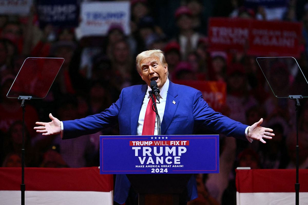 Former US President and Republican presidential candidate Donald Trump speaks during a campaign rally at Madison Square Garden in New York, October 27, 2024. (ANGELA WEISS/AFP via Getty Images)