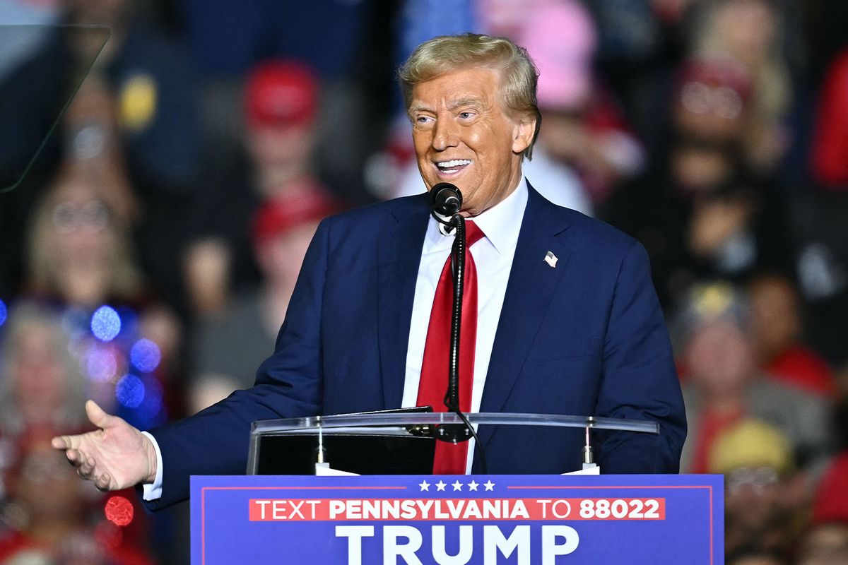 Former US President and Republican presidential candidate Donald Trump speaks at a campaign rally at the PPL Center in Allentown, Pennsylvania, on October 29, 2024. (ANGELA WEISS/AFP via Getty Images)