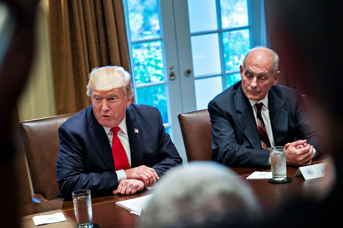 U.S. President Donald Trump speaks as White House chief of staff John Kelly at a briefing with senior military leaders in the Cabinet Room of the White House October 5, 2017 in Washington, D.C. (Andrew Harrer-Pool/Getty Images)