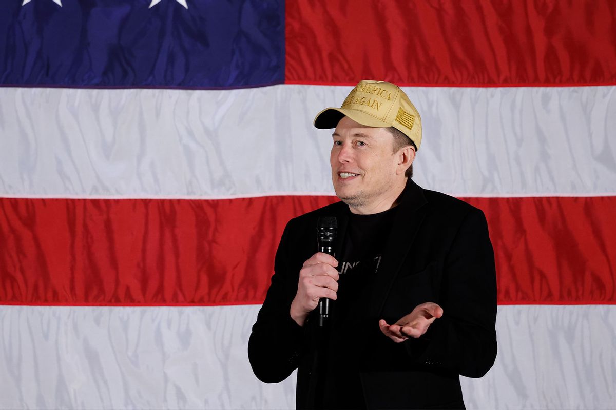 SpaceX and Tesla founder Elon Musk participates in a town hall-style meeting to promote early and absentee voting at Ridley High School on October 17, 2024 in Folsom, Pennsylvania. (Anna Moneymaker/Getty Images)