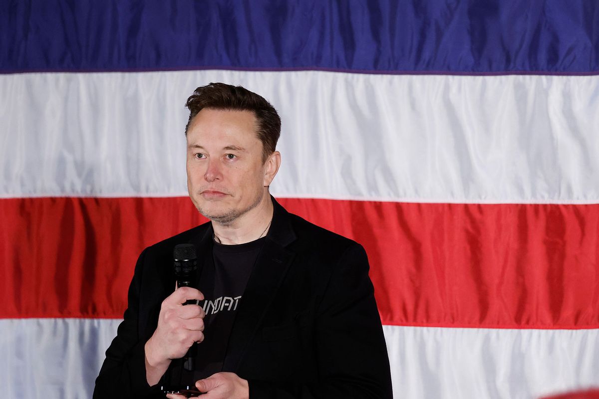 SpaceX and Tesla founder Elon Musk participates in a town hall-style meeting to promote early and absentee voting at Ridley High School on October 17, 2024 in Folsom, Pennsylvania. (Anna Moneymaker/Getty Images)