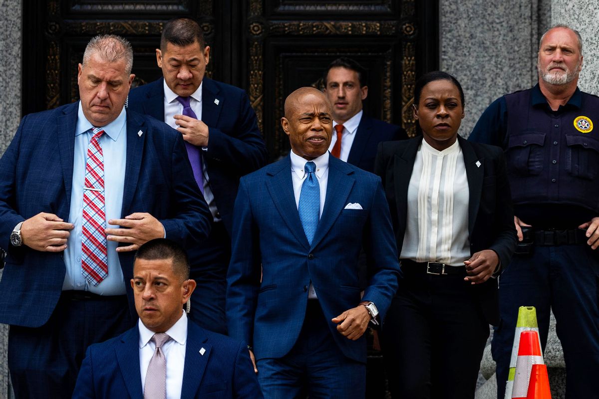 Mayor Eric Adams exits the Thurgood Marshall Courthouse after making the first appearance in his corruption case on October 2, 2024 in New York City. (Alex Kent/Getty Images)