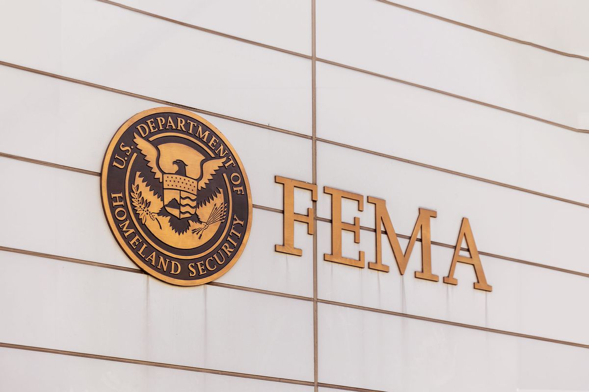 Signage for the Federal Emergency Management Agency (FEMA) is seen outside of the agency's headquarters in Washington, DC on October 9, 2024. (Nathan Posner/Anadolu via Getty Images)
