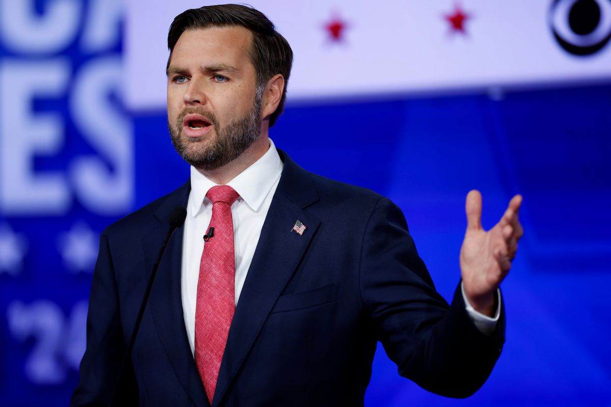 Republican vice presidential candidate Sen. JD Vance (R-OH) participates in a debate at the CBS Broadcast Center on October 1, 2024 in New York City. This is expected to be the only vice presidential debate of the 2024 general election. (Photo by Chip Somodevilla/Getty Images)
