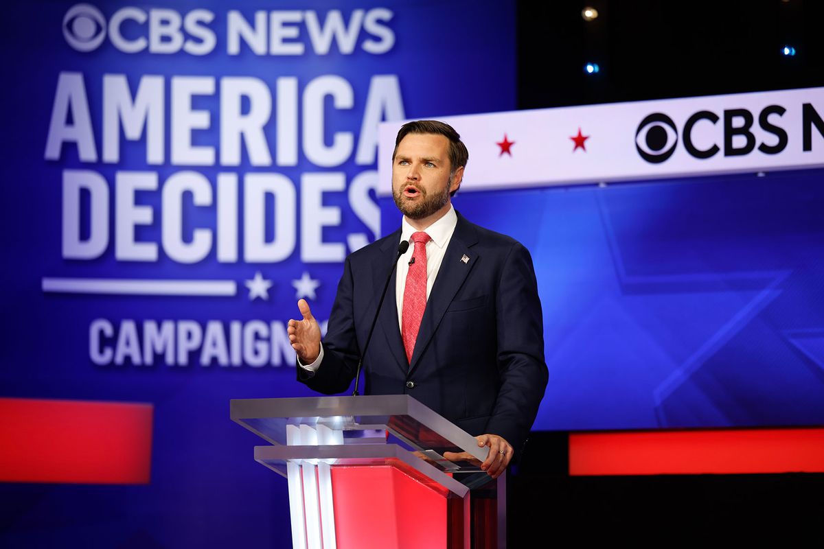 Republican vice presidential candidate Sen. JD Vance (R-OH) participates in a debate at the CBS Broadcast Center on October 1, 2024 in New York City. (Chip Somodevilla/Getty Images)