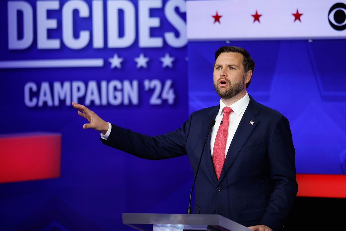 Republican vice presidential candidate Sen. JD Vance (R-OH) participates in a debate at the CBS Broadcast Center on October 1, 2024 in New York City. (Chip Somodevilla/Getty Images)