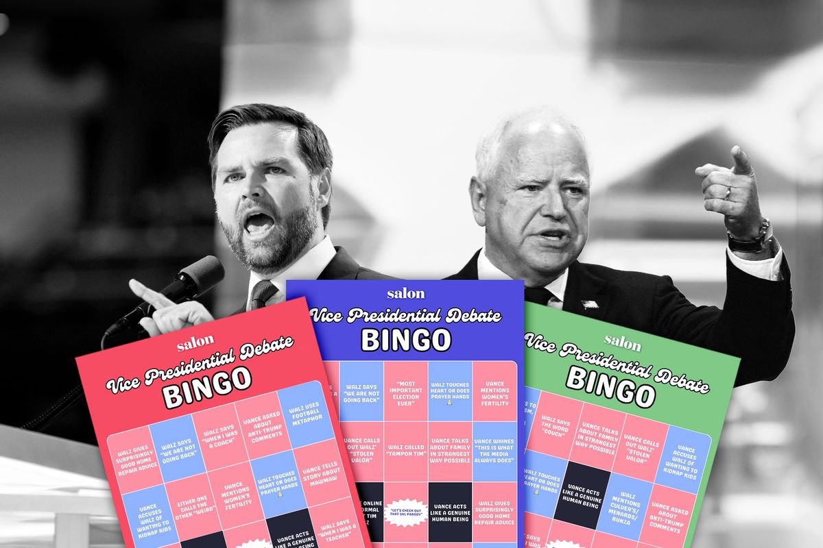 JD Vance and Tim Walz Vice Presidential Debate Bingo (Photo illustration by Salon/Getty Images)