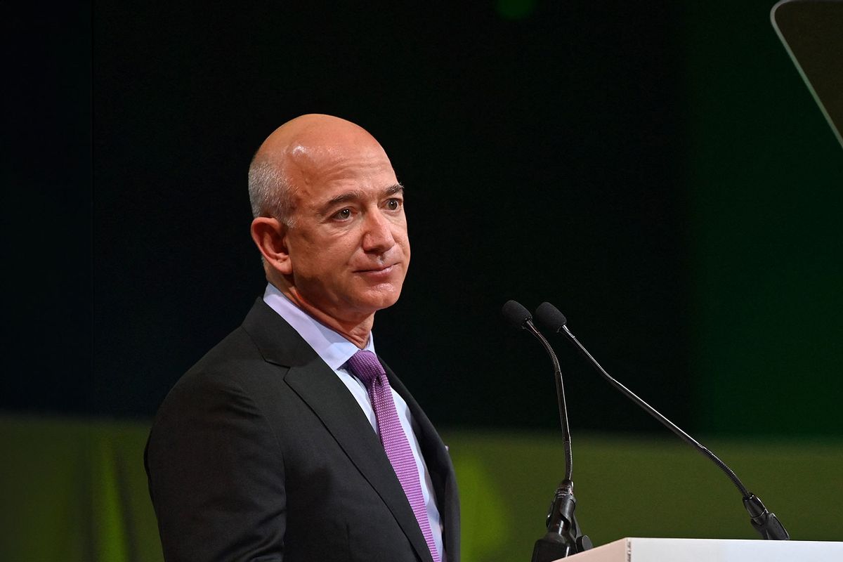 US CEO of Amazon Jeff Bezos attends an Action on Forests and Land Use session, during the COP26 UN Climate Change Conference in Glasgow, Scotland on November 2, 2021. (PAUL ELLIS/POOL/AFP via Getty Images)