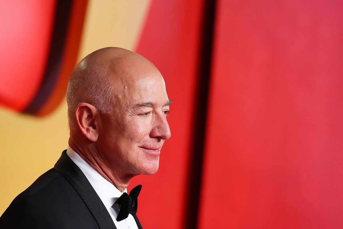 Jeff Bezos attends 2024 Vanity Fair Oscar Party Hosted by Radhika Jones at Wallis Annenberg Center for the Performing Arts on March 10, 2024 in Beverly Hills, California. (Leon Bennett/GA/The Hollywood Reporter via Getty Images)