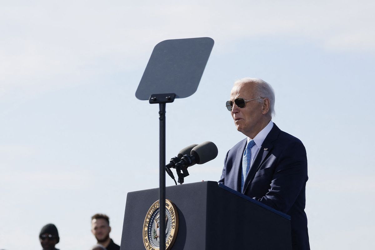 US President Joe Biden speaks about his Investing in America agenda in Baltimore, Maryland, on October 29, 2024. (TING SHEN/AFP via Getty Images)