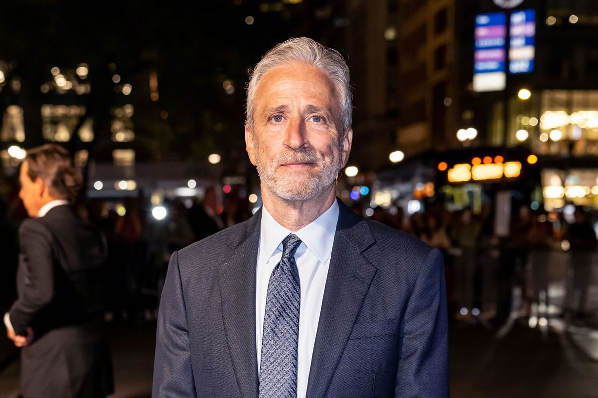 Jon Stewart is seen arriving to the Clooney Foundation for Justice's The Albies at New York Public Library on September 26, 2024 in New York City. (Gilbert Carrasquillo/GC Images/Getty Images)