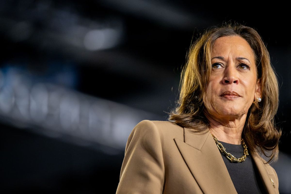 Democratic presidential nominee, Vice President Kamala Harris pauses while speaking during a campaign rally at the Rawhide Event Center on October 10, 2024 in Chandler, Arizona. Vice President Harris continues campaigning against Republican presidential nominee, former U.S. President Donald Trump in battleground swing states ahead of the November 5 presidential election. Trump currently has a 2% lead ahead of Harris in the Arizona polls. (Photo by Brandon Bell/Getty Images)