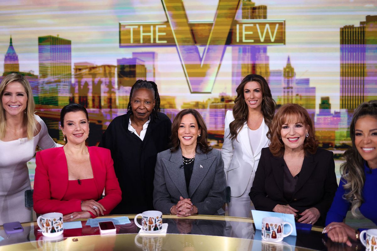 US Vice President and Democratic presidential nominee Kamala Harris is pictured in studio at ABC during a break during the recording of the show "The View" in New York on October 8, 2024. (CHARLY TRIBALLEAU/AFP via Getty Images)