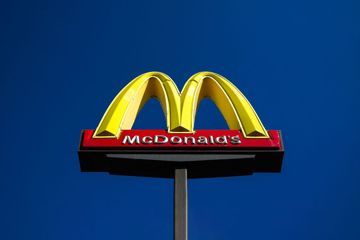 The McDonald's logo is pictured in front of a store in Dearborn, Michigan on October 17, 2024. (CHARLY TRIBALLEAU/AFP via Getty Images)