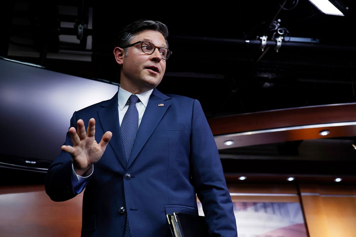 U.S. Speaker of the House Mike Johnson (R-LA) departs from a news conference with House Republican Caucus leadership at the U.S. Capitol on September 24, 2024 in Washington, DC. (Anna Moneymaker/Getty Images)