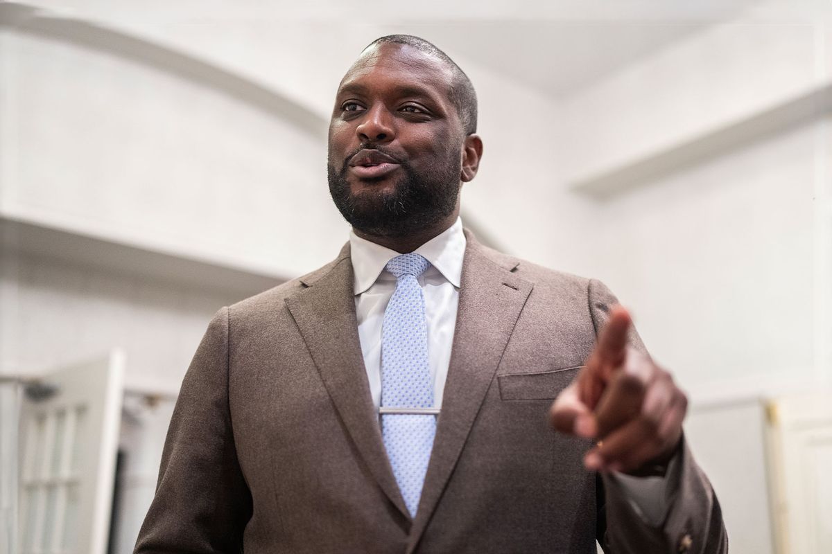 Former Rep. Mondaire Jones, D-N.Y., Democratic candidate for New York's 17th Congressional District, attends the Spring Valley NAACP 69th Annual Freedom Fund Membership Gala in Pearl River, N.Y., on Friday, October 18, 2024. (Tom Williams/CQ-Roll Call, Inc via Getty Images)