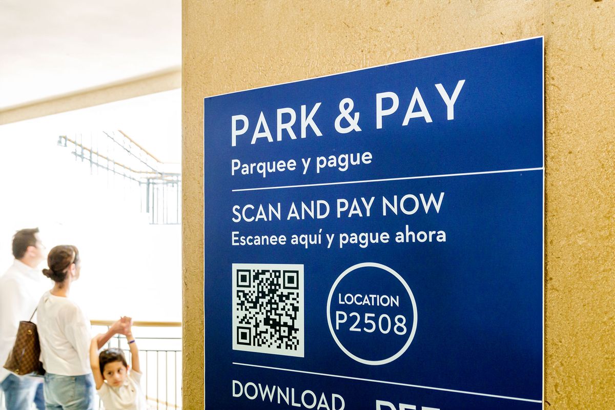 Miami, Florida, Coral Gables Shops at Merrick Park, Bilingual Park and Pay system using scanned QR code. (Jeffrey Greenberg/Universal Images Group via Getty Images)