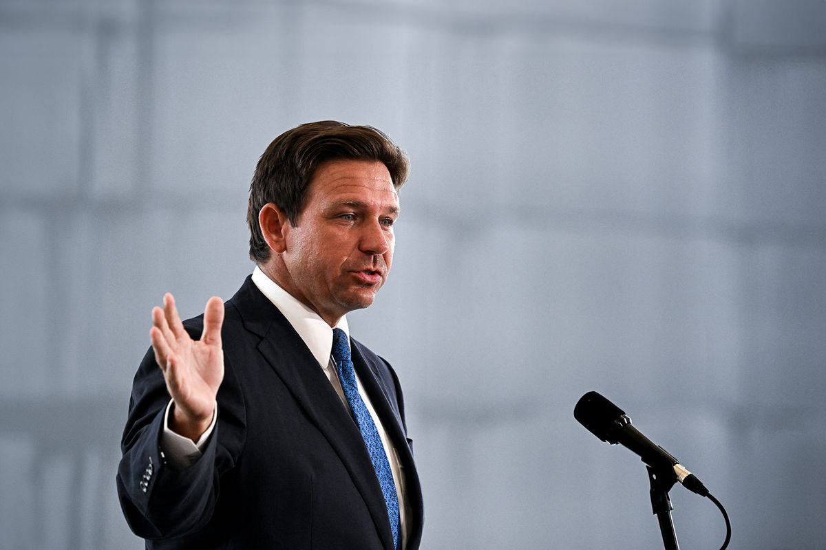 Florida Governor Ron DeSantis speaks during a news conference at Chase Stadium in Fort Lauderdale, Florida, on August 8, 2024. (CHANDAN KHANNA/AFP via Getty Images)