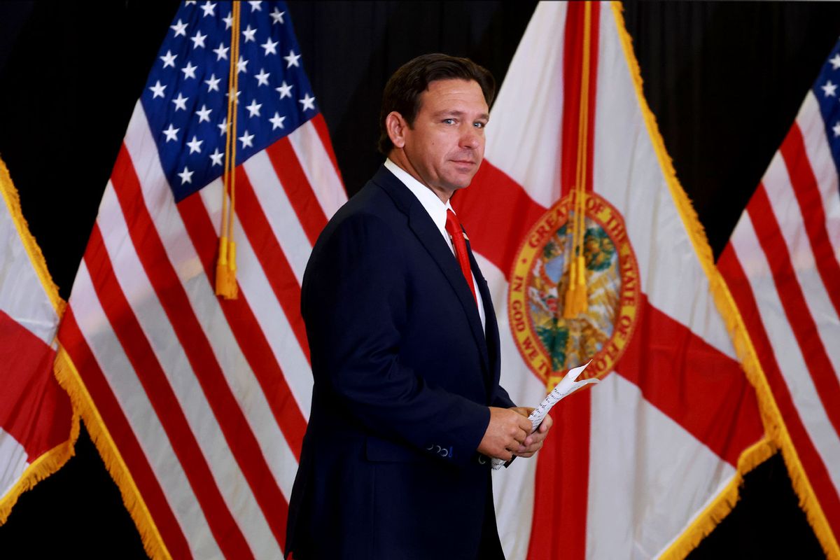 Florida Gov. Ron DeSantis arrives to speak during a press conference regarding an apparent assassination attempt of former President Donald Trump on September 17, 2024 in West Palm Beach, Florida. (Joe Raedle/Getty Images)