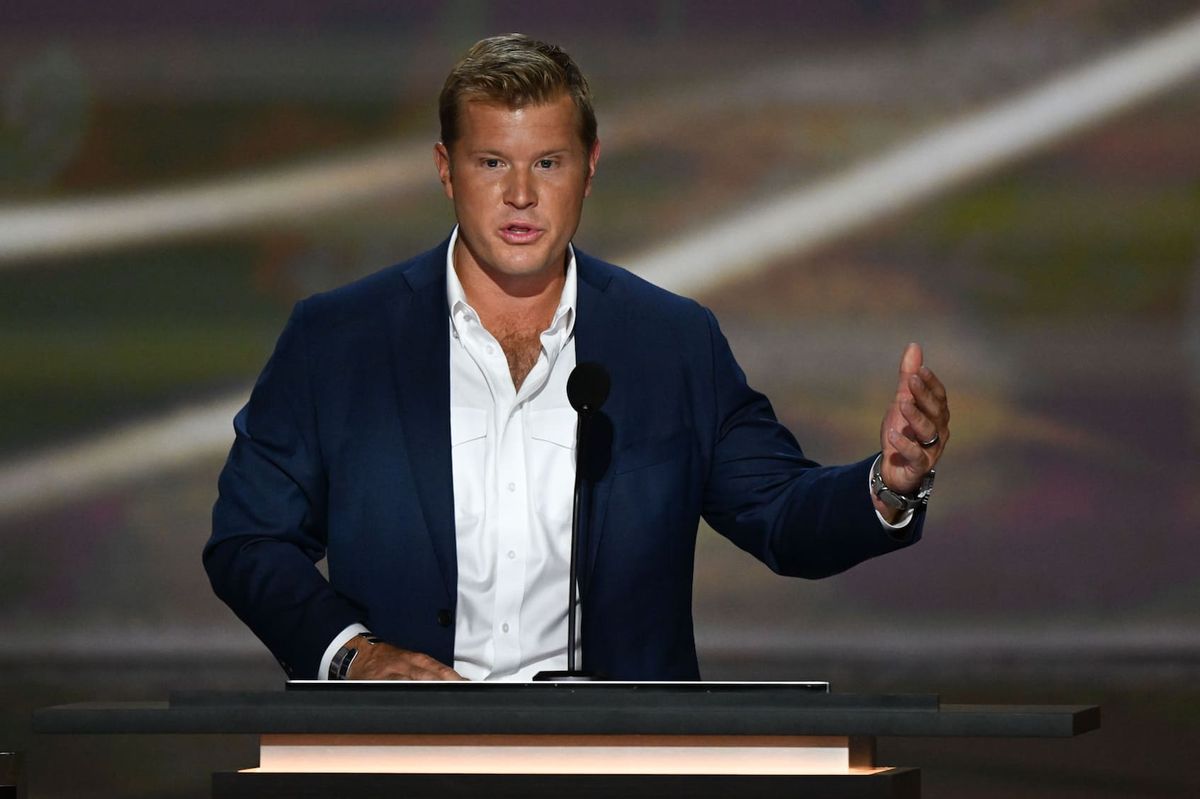 Tim Sheehy, 2024 Senate candidate in Montana, speaks during the Republican National Convention at Fiserv Forum on July 15, 2024 in Milwaukee, Wisconsin. Today is the first day of the convention, which is taking place two days after an assassination attempt on Donald Trump at a campaign event in Butler, Pennsylvania. (Photo by Joshua Lott/The Washington Post via Getty Images)