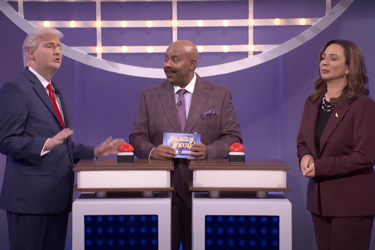 James Austin Johnson, Kenan Thompson and Maya Rudolph play a presidential round of "Family Feud" on "Saturday Night Live" (NBC)