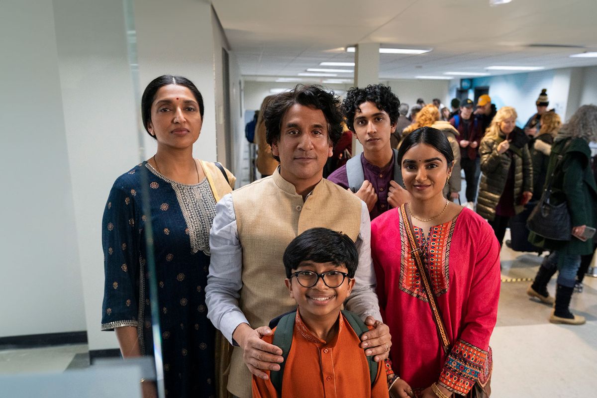 Sindhu Vee, Naveen Andrews, Ashwin Sakthivel, Arjun Sriram, and Sahana Srinivasan are "The Pradeeps of Pittsburgh" (Sony Pictures/Ian Watson)