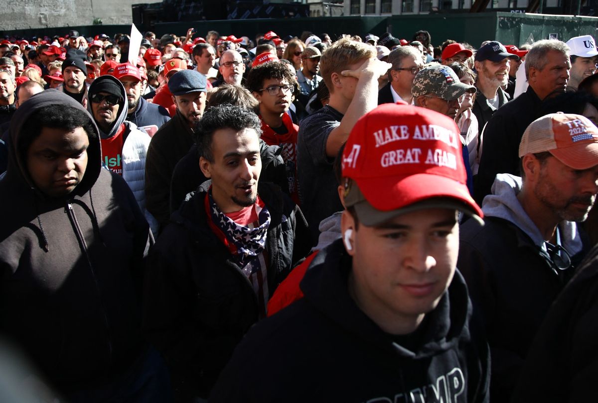 Supporters of former president and Republican presidential candidate Donald Trump arrive for a campaign rally at Madison Square Garden in New York on October 27, 2024. (LEONARDO MUNOZ/AFP via Getty Images)