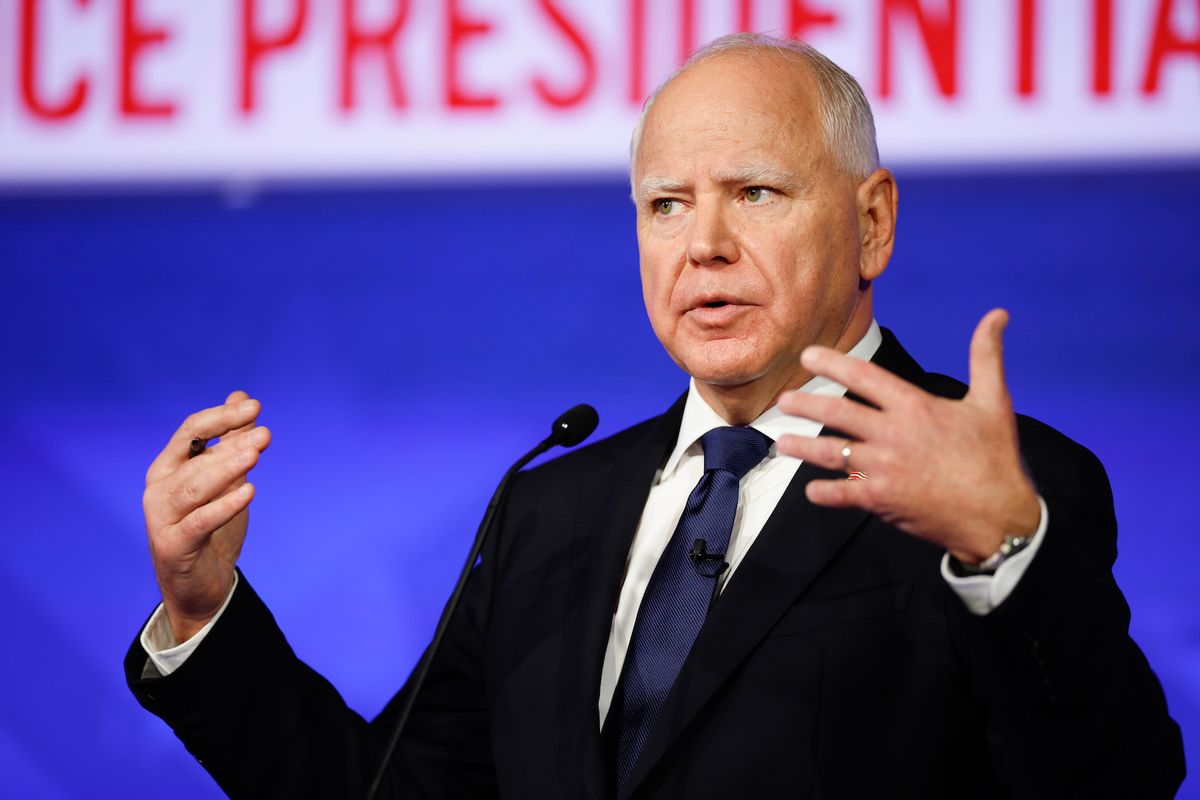 Democratic vice presidential candidate, Minnesota Gov. Tim Walz, speaks during a debate at the CBS Broadcast Center on October 1, 2024 in New York City. This is expected to be the only vice presidential debate of the 2024 general election. (Photo by Chip Somodevilla/Getty Images)