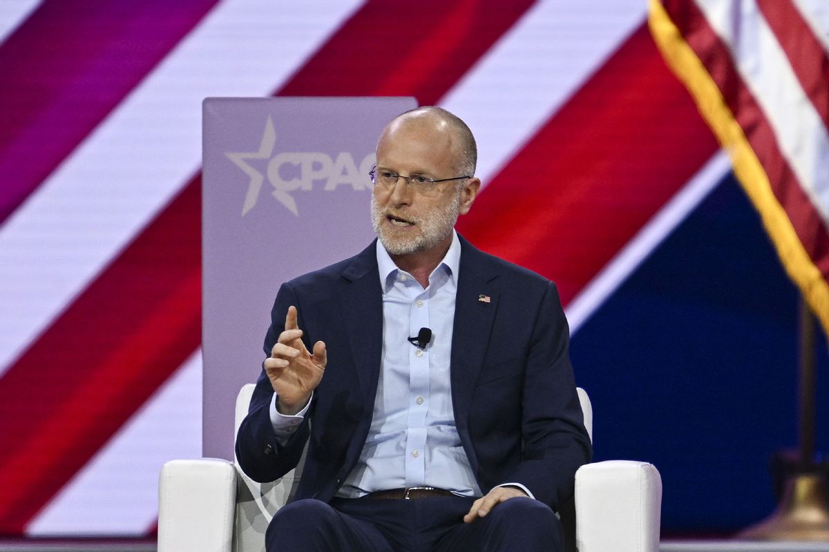 Commissioner of the Federal Communications Commission Brendan Carr speaks during the 2024 Conservative Political Action Conference (CPAC) in National Harbor, Maryland, United States on February 24, 2024. (Celal Gunes/Anadolu via Getty Images)