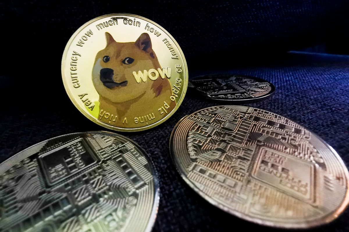 Representation of Dogecoin cryptocurrency (Photo Illustration by Jakub Porzycki/NurPhoto via Getty Images)