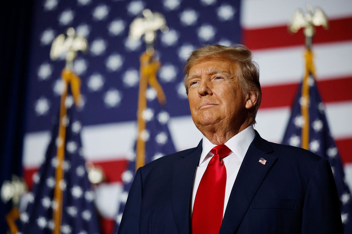 Former President Donald Trump speaks at his caucus night event at the Iowa Events Center on January 15, 2024 in Des Moines, Iowa. (Chip Somodevilla/Getty Images)