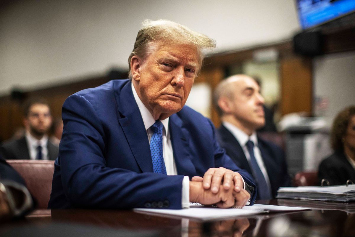 Former U.S. President Donald Trump appears in court during his trial for allegedly covering up hush money payments at Manhattan Criminal Court on May 20, 2024 in New York City. (Dave Sanders-Pool/Getty Images)