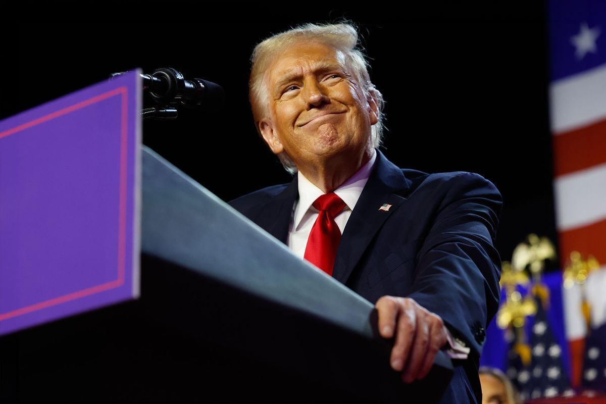 Republican presidential nominee, former U.S. President Donald Trump arrives to speak during an election night event at the Palm Beach Convention Center on November 06, 2024 in West Palm Beach, Florida. (Chip Somodevilla/Getty Images)