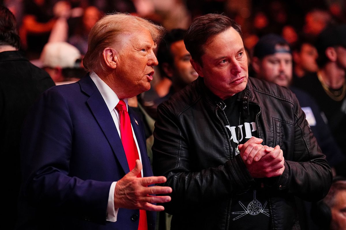 President-elect Donald Trump and Elon Musk talk ring side during the UFC 309 event at Madison Square Garden on November 16, 2024 in New York City. (Chris Unger/Zuffa LLC/Getty Images)