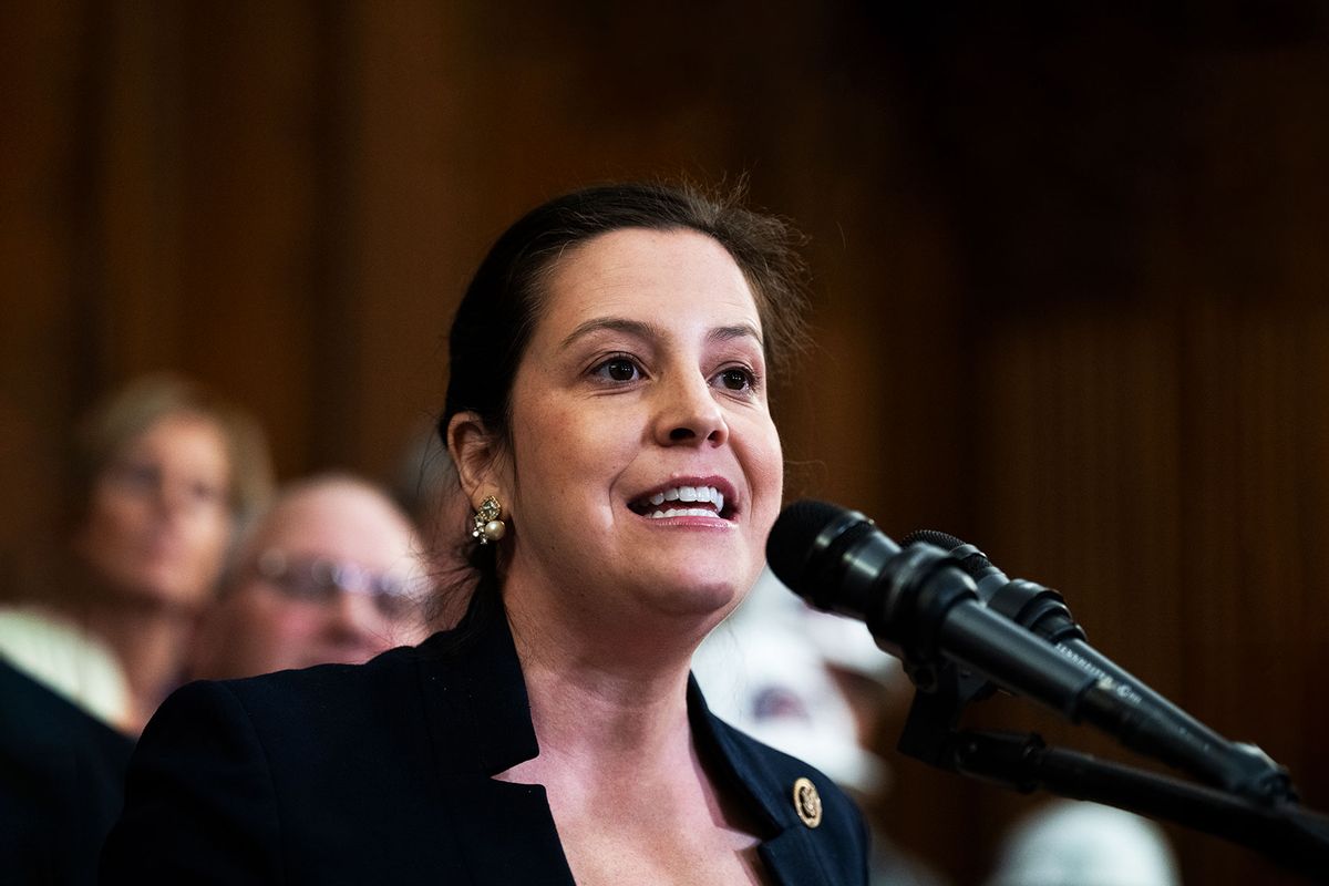 Rep. Elise Stefanik, R-N.Y., speaks during a news conference in the U.S. Capitol, March 30, 2023. (Tom Williams/CQ-Roll Call, Inc via Getty Images)