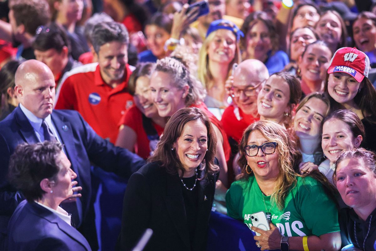 Democratic presidential nominee, U.S. Vice President Kamala Harris greets people during a campaign rally at the Alliant Energy Center on October 30, 2024 in Madison, Wisconsin. (Scott Olson/Getty Images)