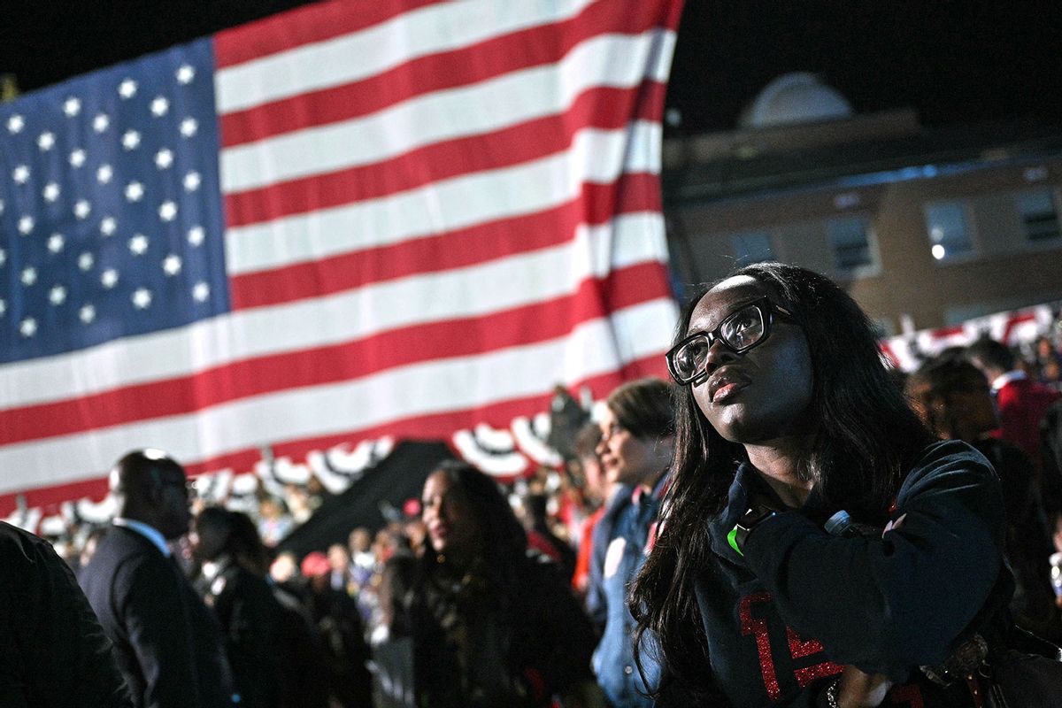 Supporters watch election results during an election night event for US Vice President and Democratic presidential candidate Kamala Harris at Howard University in Washington, DC, on November 5, 2024. (ANDREW CABALLERO-REYNOLDS/AFP via Getty Images)