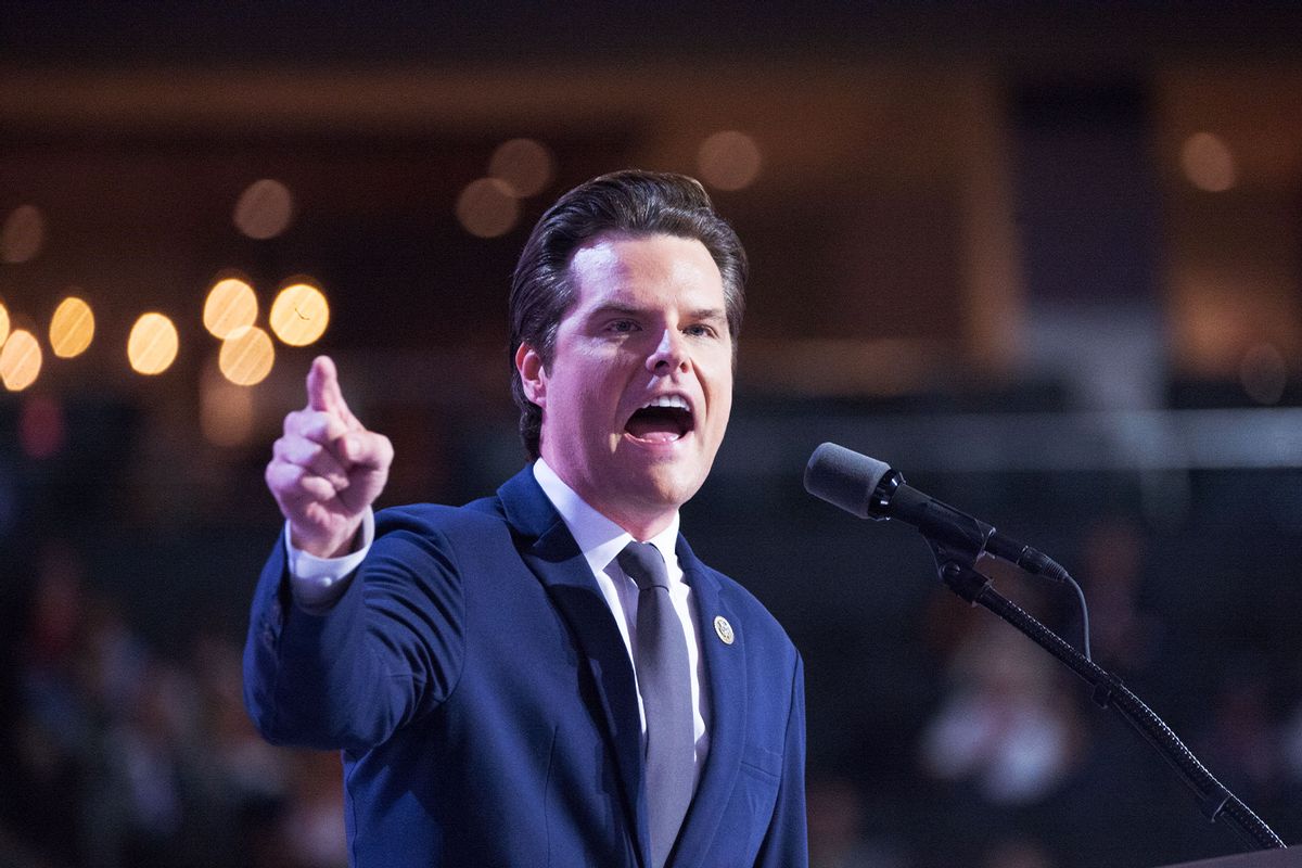 US Representative Matt Gaetz speaks during the third day of Republican National Convention at the Fiserv Forum in Milwaukee, Wisconsin, United States, on July 17, 2024. (Jacek Boczarski/Anadolu via Getty Images)