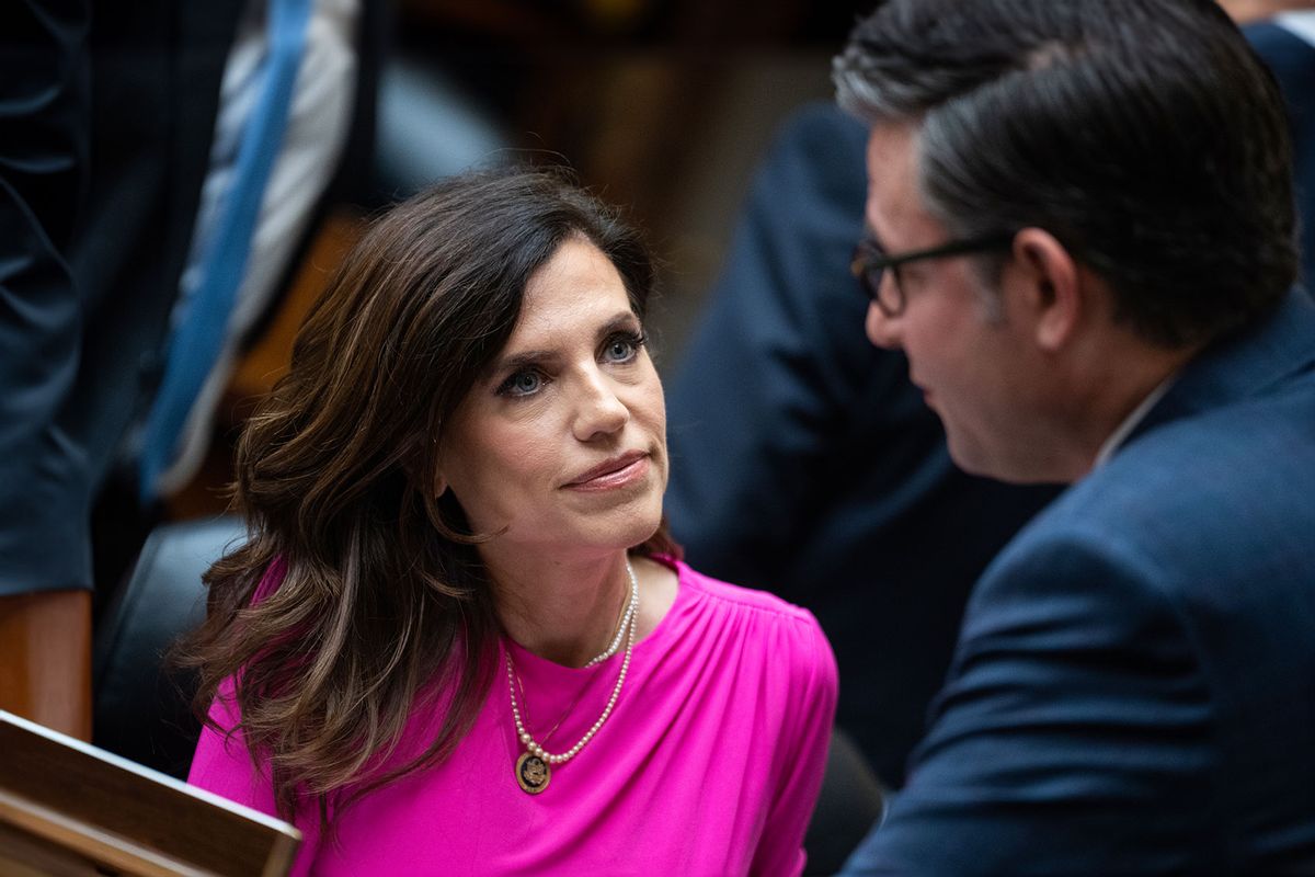 Rep. Nancy Mace, R-S.C., and Speaker of the House Mike Johnson, R-La., attend the House Oversight and Accountability hearing titled "Oversight of the U.S. Secret Service and the Attempted Assassination of President Donald J. Trump," in Rayburn building on Monday, July 22, 2024. Kimberly Cheatle, director, of the U.S. Secret Service, testified. (Tom Williams/CQ-Roll Call, Inc via Getty Images)