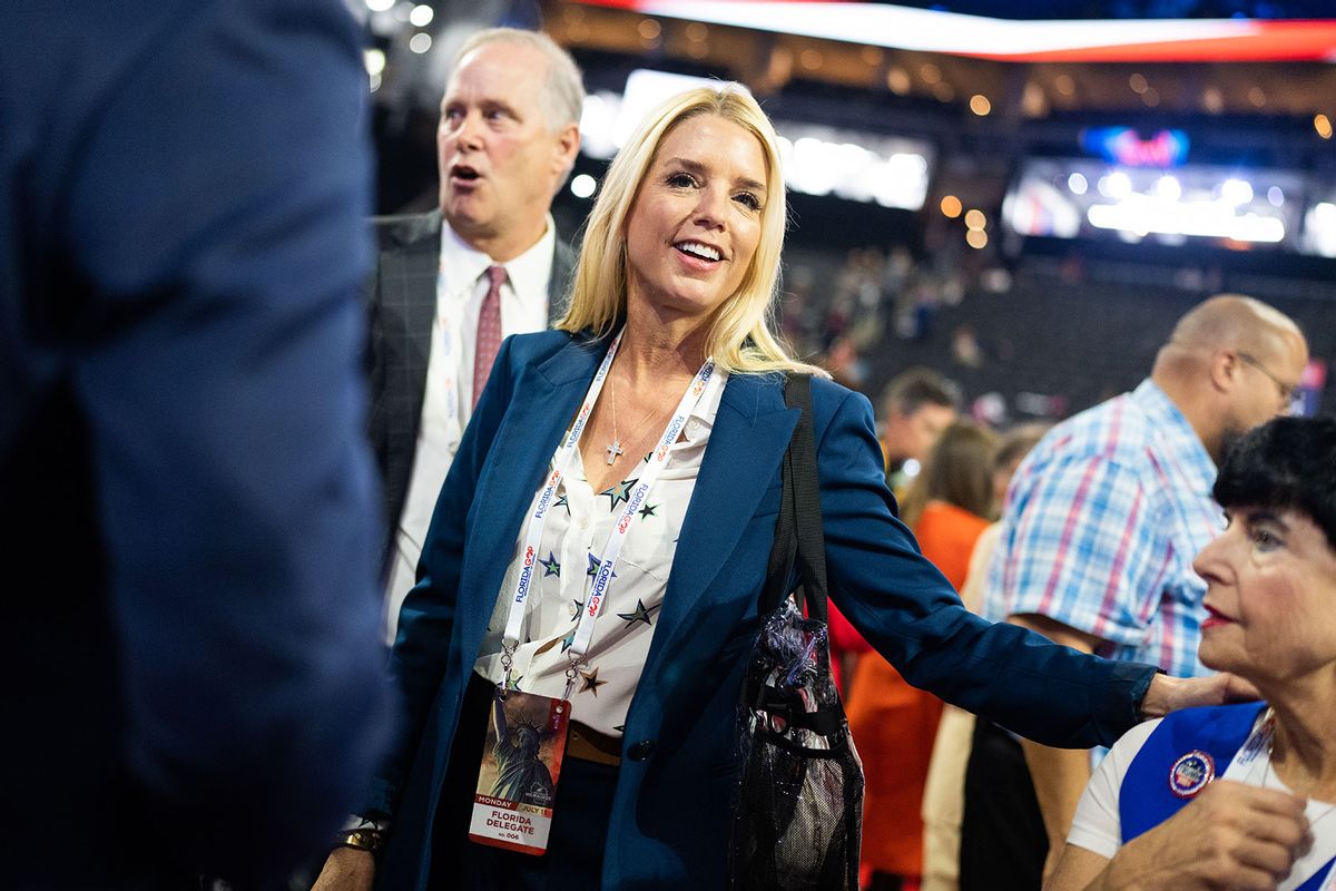 Pam Bondi, former attorney general of Florida, is seen the Fiserv Forum on the first day of Republican National Convention in Milwaukee, Wis., on Monday, July 15, 2024. (Tom Williams/CQ-Roll Call, Inc via Getty Images)