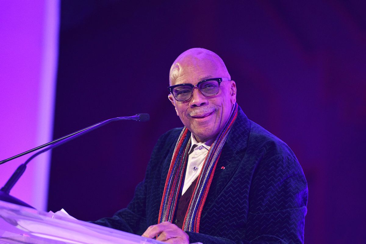 Quincy Jones presenting Amanda Booth the Global's Quincy Jones Exceptional Advocacy Award at the Global Down Syndrome Foundation's Be Beautiful Be Yourself Fashion Show at Sheraton Denver Downtown Hotel on November 02, 2019 in Denver, Colorado. (Tom Cooper/Getty Images for Global Down Syndrome Foundation)