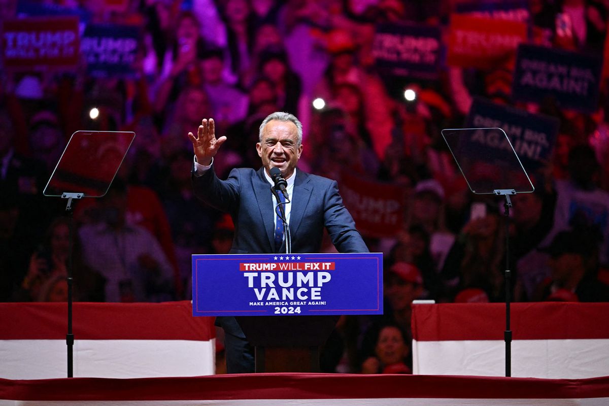 Former presidential candidate Robert F. Kennedy Jr. speaks during a campaign rally for former US President and Republican presidential candidate Donald Trump at Madison Square Garden in New York on October 27, 2024. (ANGELA WEISS/AFP via Getty Images)