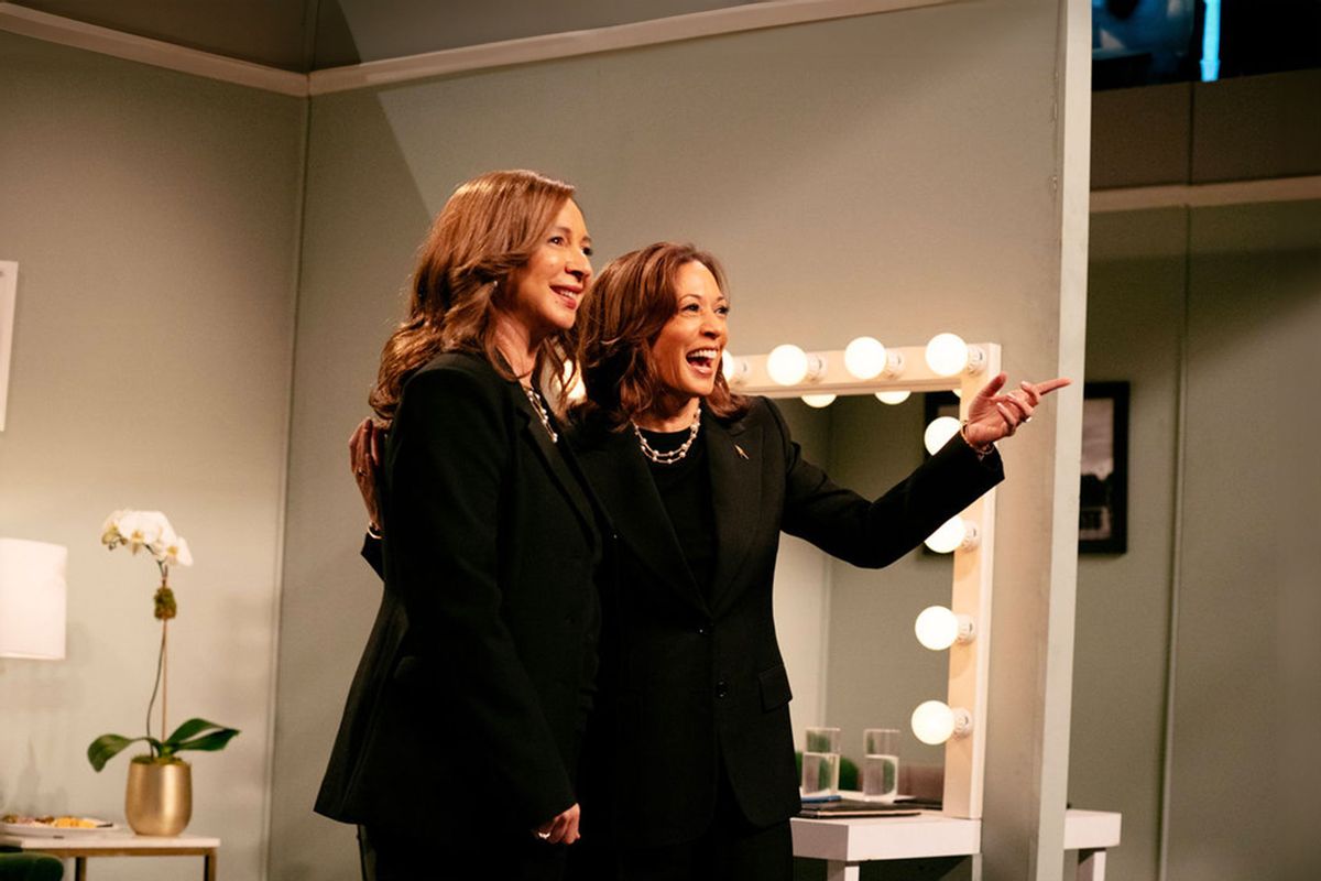 Maya Rudolph and Kamala Harris during the “Pre-Election” Cold Open on Saturday, November 2, 2024 (Rosalind O’Connor/NBC)