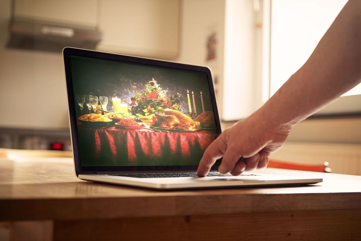 Thanksgiving dinner on a computer screen (Photo illustration by Salon/Getty Images)