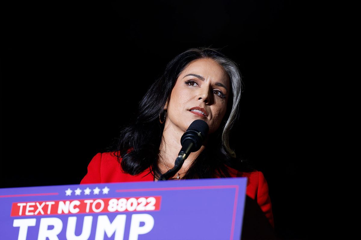 Former U.S. Representative from Hawaii Tulsi Gabbard speaks during a Republican presidential nominee, former U.S. President Donald Trump campaign rally at the Greensboro Coliseum on October 22, 2024 in Greensboro, North Carolina. (Anna Moneymaker/Getty Images)