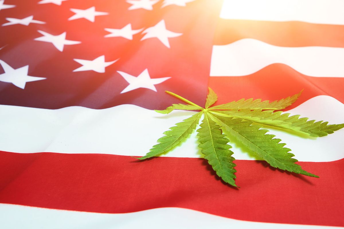 Hemp leaf on an American flag  (Getty Images/Dmitriy83)