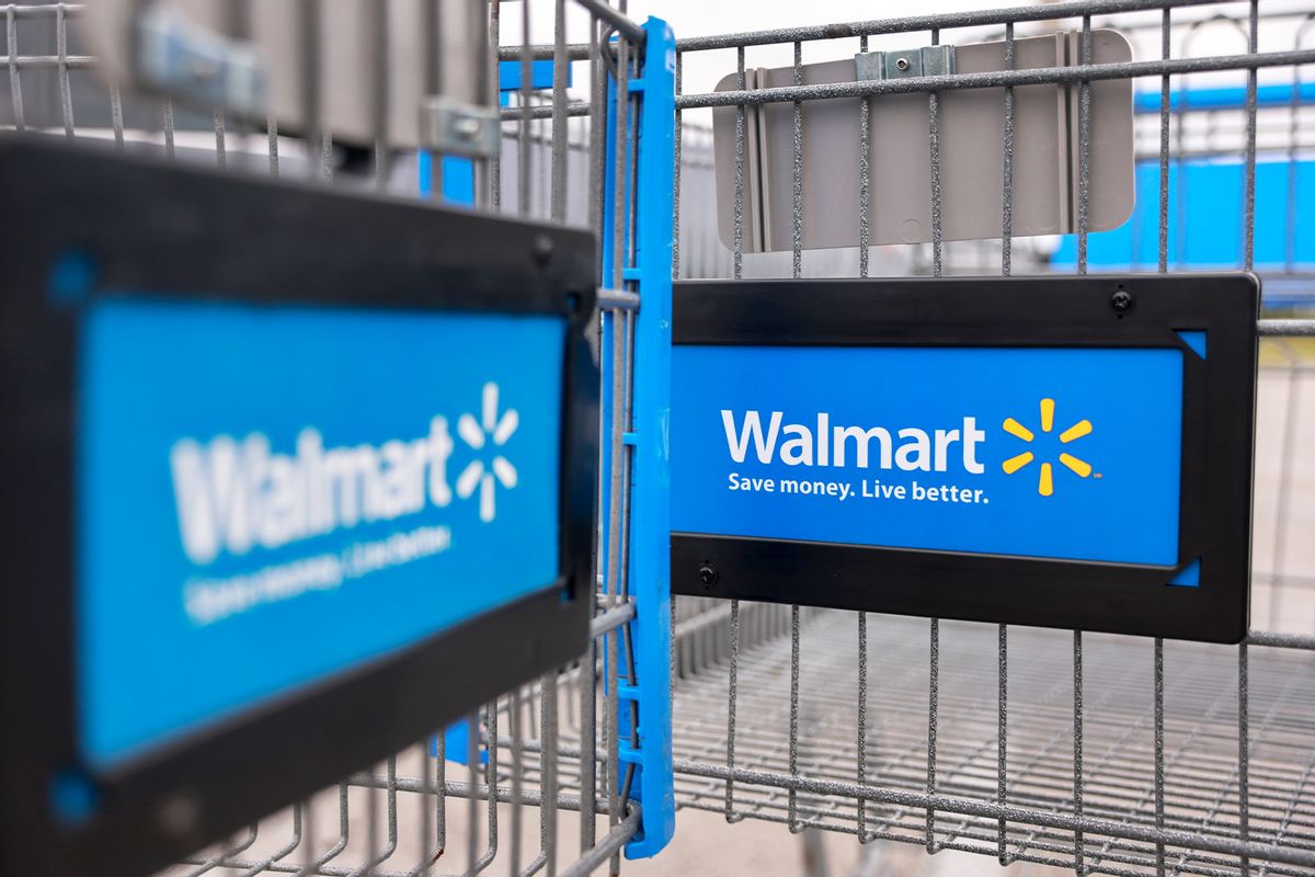 A Walmart cart sits outside a Supercenter on November 18, 2024 in Miami, Florida. (Joe Raedle/Getty Images)