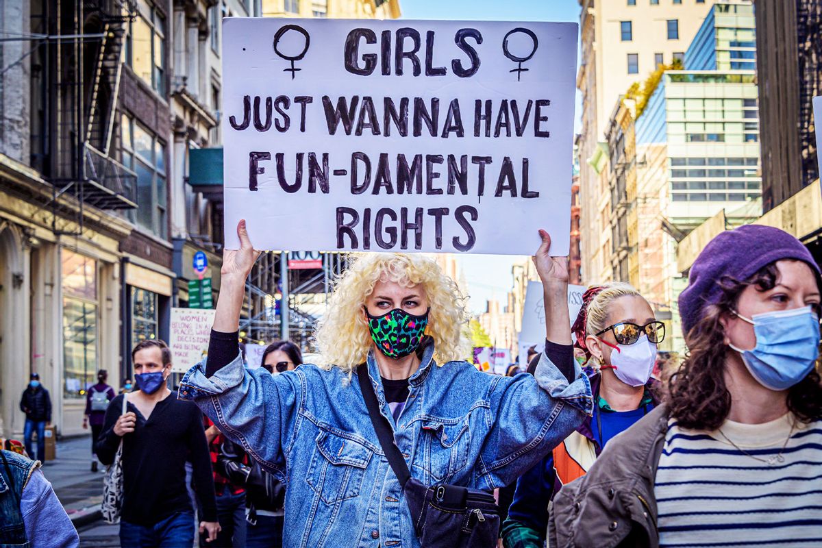 A participant holding a sign at The Women's March protest in NYC. (Erik McGregor/LightRocket via Getty Images)