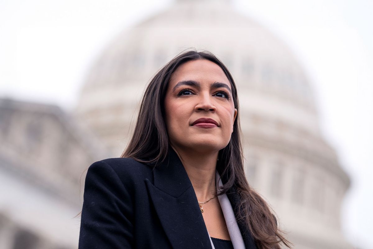 Rep. Alexandria Ocasio-Cortez, D-N.Y., attends a news conference on Temporary Protected Status (TPS) for Ecuadorians residing in the U.S., outside the Capitol on Tuesday, November 19, 2024. (Tom Williams/CQ-Roll Call, Inc via Getty Images)